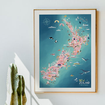 New Zealand Map in Pastel