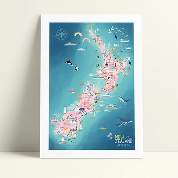 New Zealand Map in Pastel