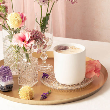 Crystal Candle | Ceramic Jar | White Sandalwood + Cedar