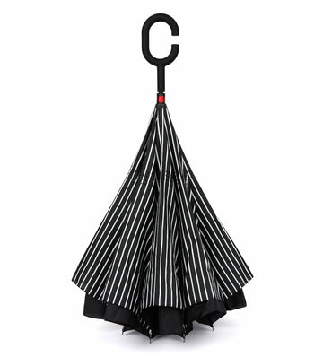 Reverse Umbrella | Black & White Pinstripe