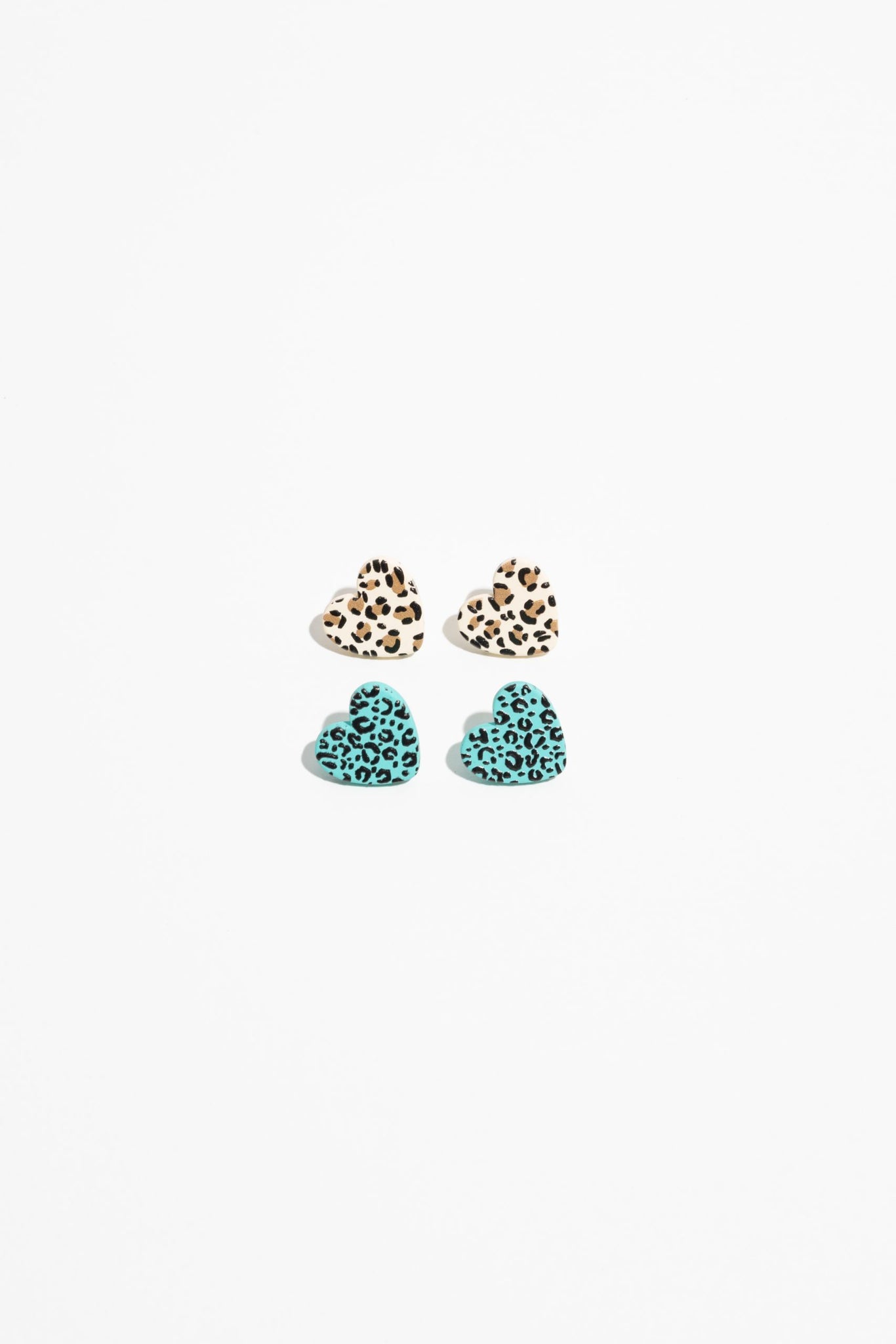 Earrings | Heart Stud Set | Turquoise Leopard